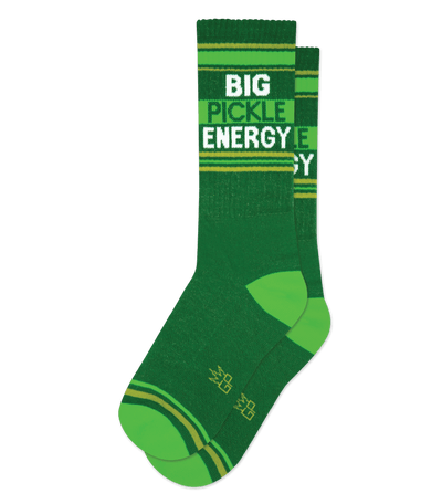 Dark green sock with "BIG PICKLE ENERGY" text in kiwi green, no background.